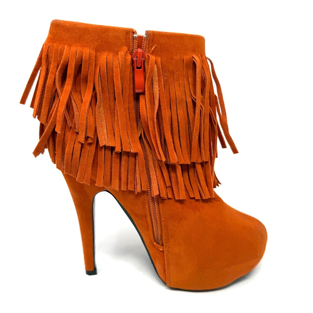 Delicacy Orange Faux Suede Fringe Stiletto Heel Ankle Boots Women's‎ Size 7 - Picture 10 of 12